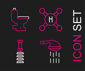 Set line Shower, Toilet brush, Water tap and bowl icon. Vector