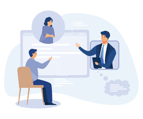 Business startup and communication concept, online meetup,  financial support, online crowdfunding, entrepreneurship, flat vector modern illustration  