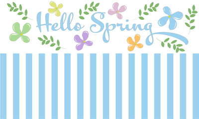 Hello Spring. Vektorgrafik mit Blumen und Blättern in Pastellfarben.