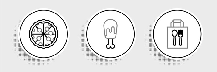 Set line Online ordering and delivery, Pizza and Chicken leg icon. Vector