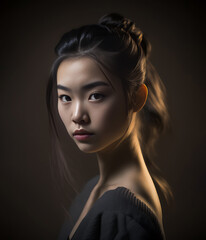 Fototapeta premium Teenager Asian Girl Face in General Public Place. She is Beautiful Girl was created by using generative AI tools.