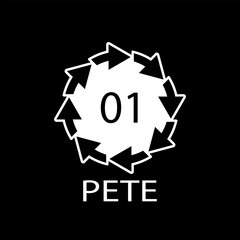 PETE 01 recycling code symbol. Plastic recycling vector polyethylene sign.