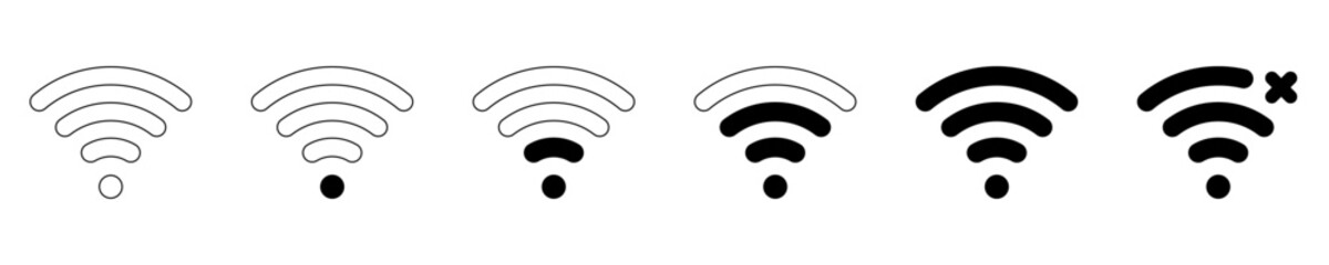 Wifi signal icons set. Set of sign for connect of network. Signal quality. Wireless internet symbol. Vector illustration.