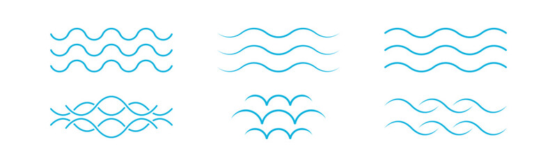 Fototapeta na wymiar Blue waves icon set isolated on white background. Blue wave line and wavy zigzag seamless pattern lines. Vector illustration.