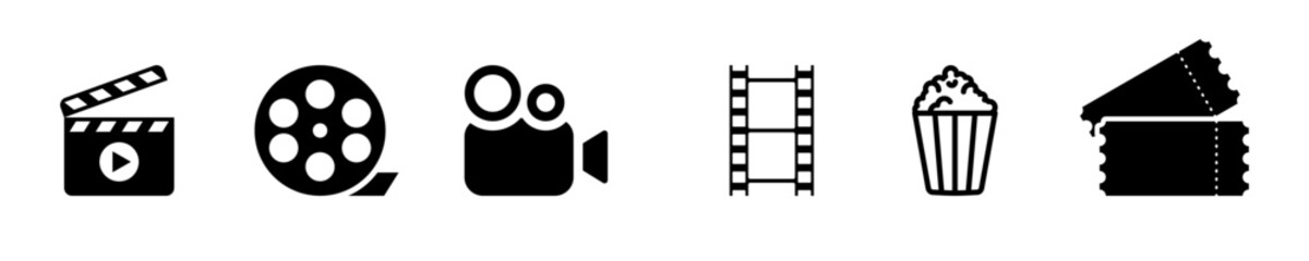 Cinema icons vector set. Movie symbols. Cinema icons collection. Vector illustration.