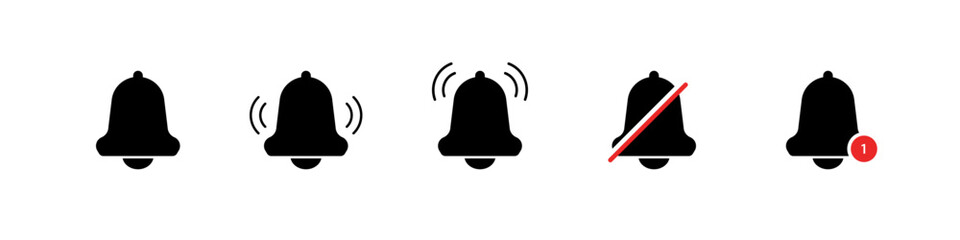 Notification bell icon on transparent background. Alert and message symbol. New message notification icons. Alarm clock. Social media concept. Vector illustration.