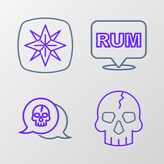 Set line Skull, Alcohol drink Rum and Wind rose icon. Vector
