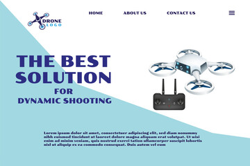 Drone service. Smart aerial city delivery box with quadcopter, innovation parcel packaging in sky. Remote control flying copter landing page template, 3d element. Vector illustration banner