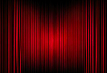 Realistic stage and red curtains light for background. AI Generated.
