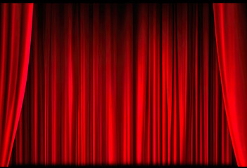 Realistic stage and red curtains light for background. AI Generated.