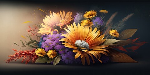 Colorful flower design setup, generative ai