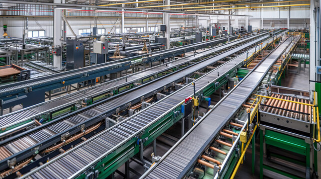 Improving Production Processes, Large Factory Assembling Conveyor Line, Generative AI