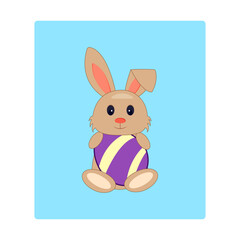 Cartoon little bunny holding Easter egg