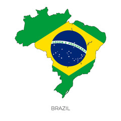 Brazil map and flag. Detailed silhouette vector illustration
