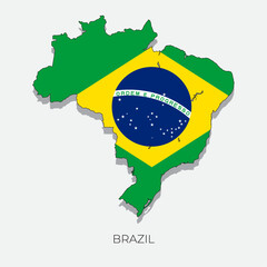 Brazil map and flag. Detailed silhouette vector illustration