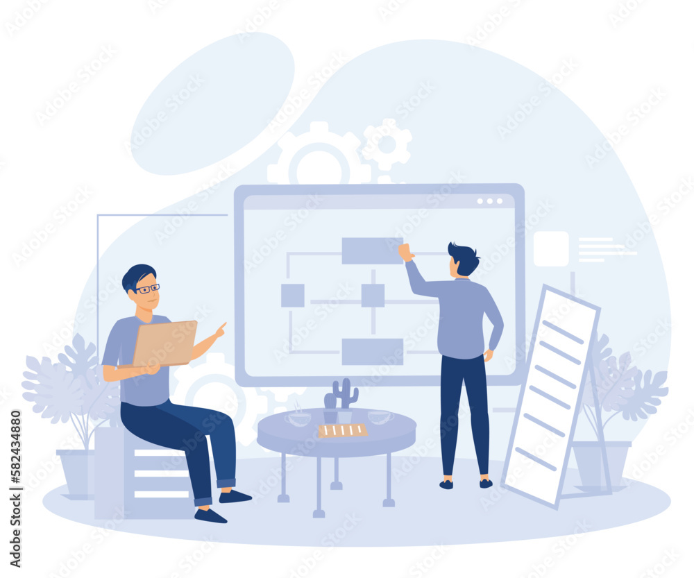 Poster database storage concept. big data architecture developer, flat vector modern illustration
