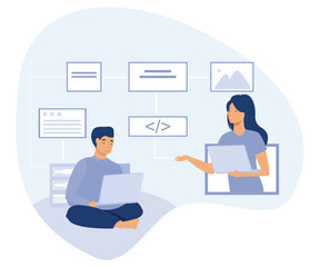 Fototapeta premium IT education concept, web development tutorials, online IT training, flat vector modern illustration