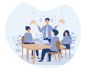 Venture funding concept, Diverse business people meeting in office,  flat vector modern illustration 
