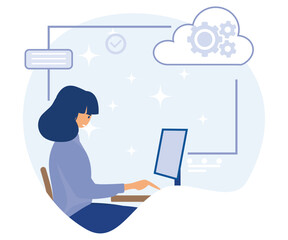 Information management concept, cloud based engine, dashboard service, flat vector modern illustration