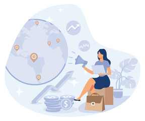 Global marketing strategy concept,  internet promotion campaign, consumer behavior,  flat vector modern illustration