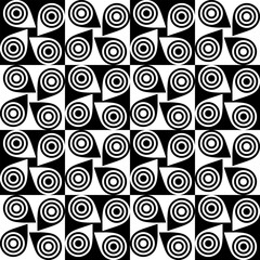 Nahtloser Vektorhintergrund aus aus Kreisen und Tropfen in schwarz und weiß.