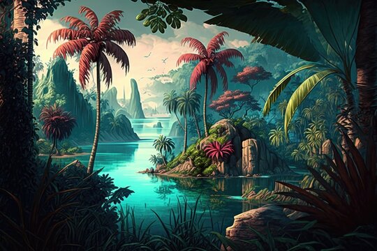 Tropical island in the jungle