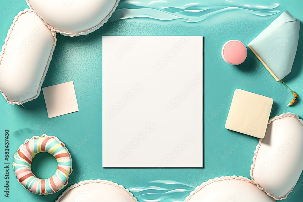 Poster a blank page is adorned with a collection of diverse items scattered on the edges, giving it an inte