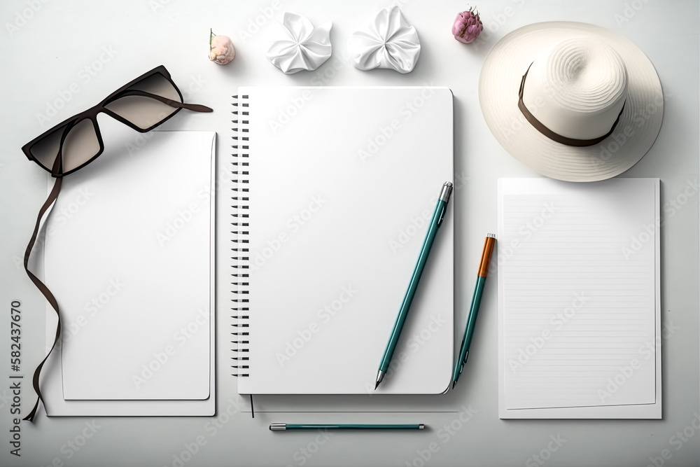 Poster a blank page is surrounded by various items, the composition of the features lending an air of myste