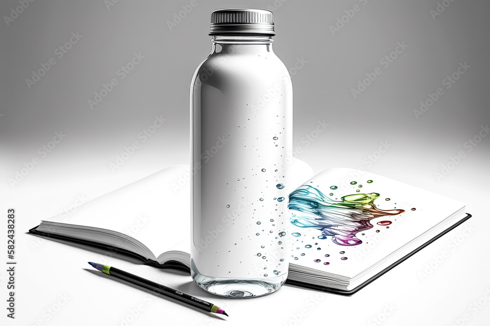 Aufkleber items scattered across a white page, their edges creating an abstract composition - generative ai.