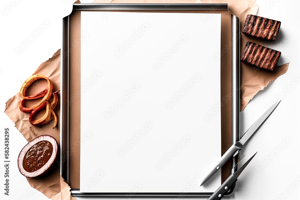 Poster a blank page was filled with items on its edges, forming a composition - generative ai.