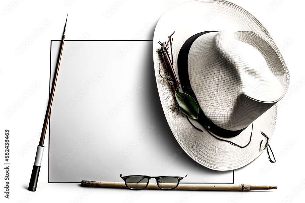 Poster a crisp, minimalist image showcasing items perched on the edges of a white page - generative ai.