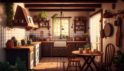 Cottage Garden A Kitchen with Floral Prints and Vintage Accents Generative AI