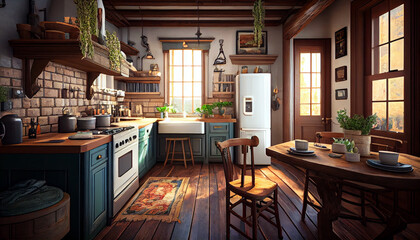 Country Farmhouse A Traditional Kitchen with Rustic Accents and a Cozy Vibe Generative AI
