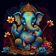 Ganesha illustration, Ganesh Chaturthi, Ganesh, Ganesha, Lord Ganesh, Lord Ganesha. Generative AI. - obrazy, fototapety, plakaty