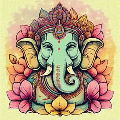 Ganesha illustration, Ganesh Chaturthi, Ganesh, Ganesha, Lord Ganesh, Lord Ganesha. Generative AI.