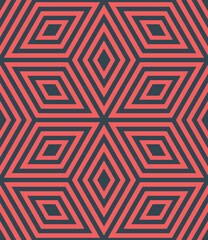 Ethnic Graphic Geometry Seamless Pattern Vector Red Black Abstract Background. Fancy Boho Retro Style 60s 70s Repetitive Geometric Psychedelic Abstraction. Trendy Old Fashioned Endless Textile Print