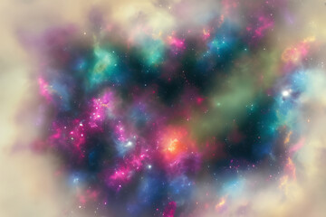 Fototapeta na wymiar A vibrant and colorful design featuring an explosion of cosmic elements with background. Generative AI