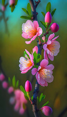 Fototapeta na wymiar close up of some pink flowers on a tree. generative ai.