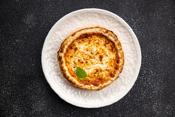 quiche savory pie fish stuffing seafood healthy meal food snack on the table copy space food background rustic top view