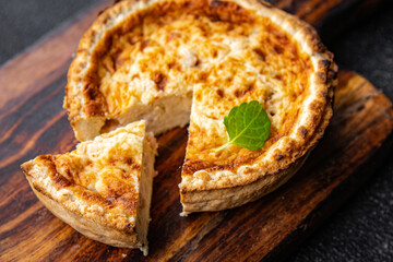 quiche savory pie fish stuffing seafood healthy meal food snack on the table copy space food background rustic top view