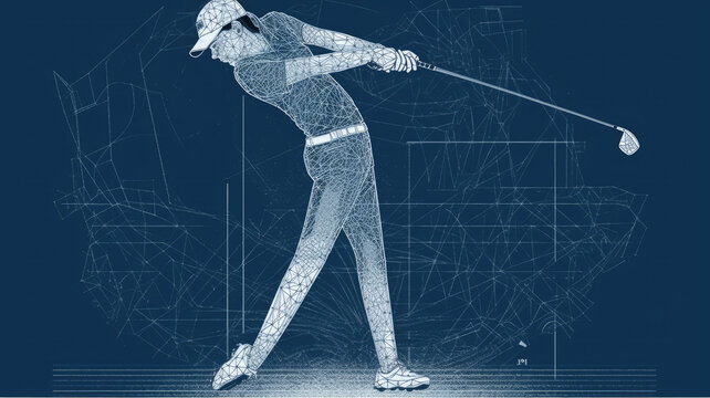 Woman playing golf created with generative AI technology