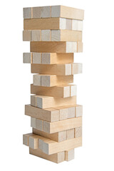 Jengo game from wooden blocks on a white background. Isolate on white. Jango