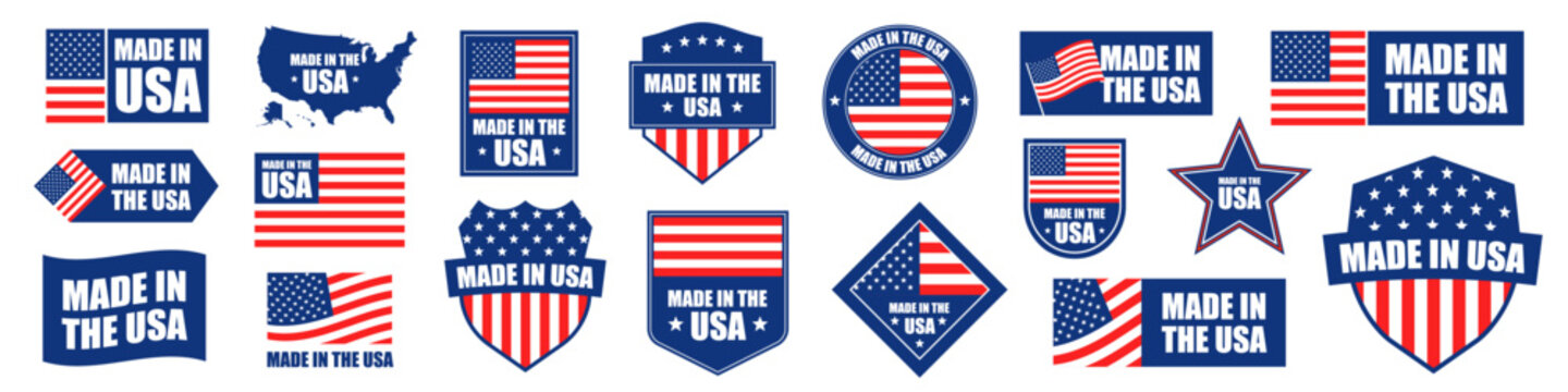 Made in the USA icons. Signs and labels set.
