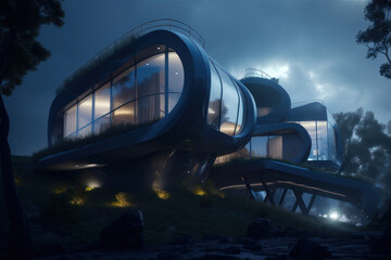 House of the future, luxury futuristic architecture. AI generative.