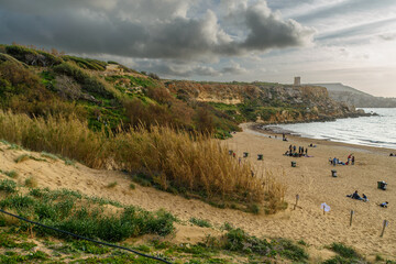 Clouds over Golden Bay Beach in Malta.