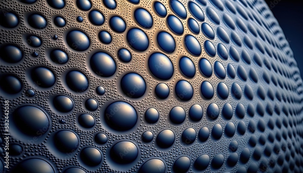 Poster a close up view of a wall with water droplets on it's surface and a black background with a blue lig
