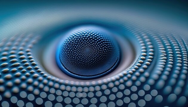  A Close Up Of A Blue Object With White Dots On It's Center And A Circular Hole In The Middle Of The Image With A Blue Background.  Generative Ai