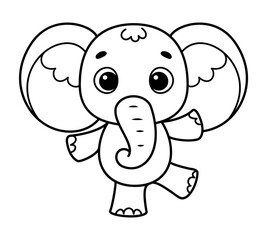 Cute Elephant Coloring Page Cartoon Vector Illustration