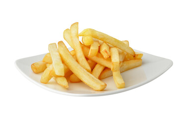 French fries in white plate on transparent png