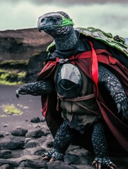 Fashion Photography of an Anthropomorphic Tortoise in a Fiery Mood - obrazy, fototapety, plakaty